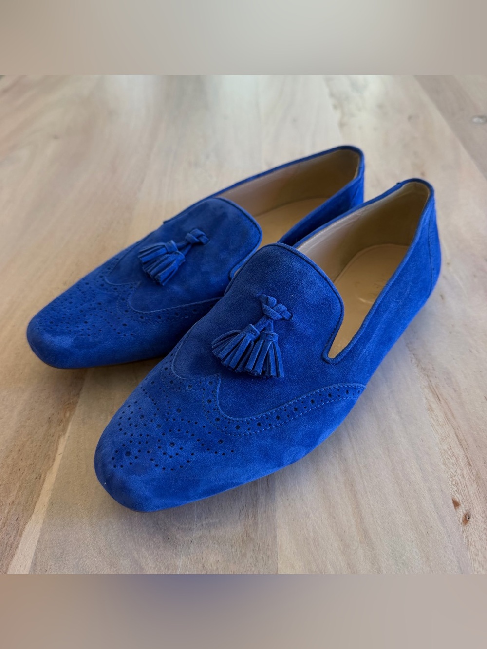 JCREW Georgie Blue Suede Shoes Loafers Women’s Size 10 Tassel Fringe